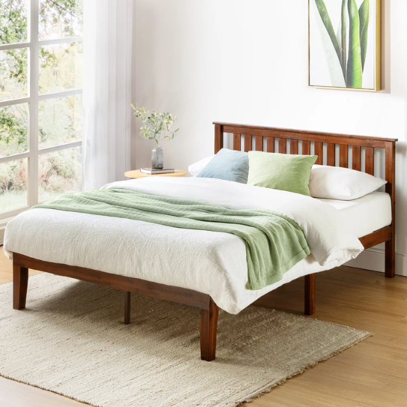 Durable Solid Wood Slat Bed – Full/Double Size with Timeless Design and Sturdy Construction