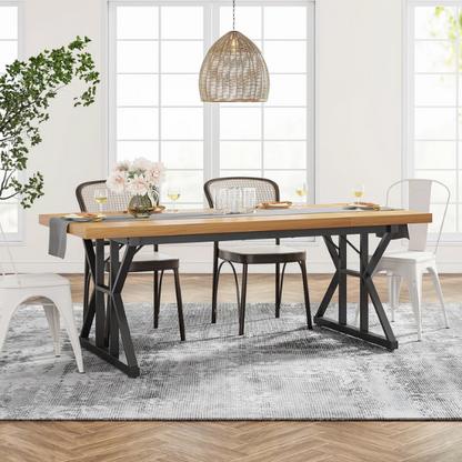 Farmhouse Dining Table for 6-8 People – Rectangular Wood Kitchen Table with X-Shaped Accents, Spacious & Multifunctional for Dining, Office, or Gathering