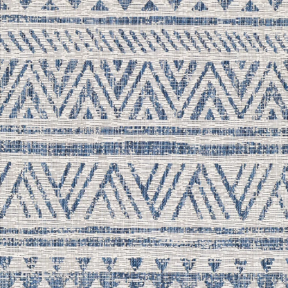 Striped Geometric Area Rug – Blue & Cream White, Durable Polypropylene, Low-Pile Design for High-Traffic Indoor/Outdoor Spaces