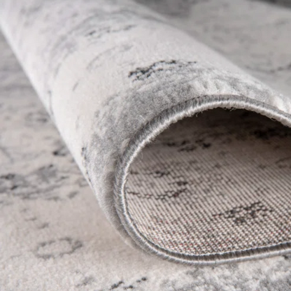 Distressed Oriental-Inspired Indoor Rug – Gray, Silver & Ivory Medallion Pattern, Stain-Resistant, Fade-Resistant, Perfect for Traditional & French Country Décor