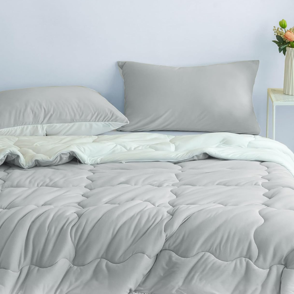 Reversible Ultra-Soft Comforter Set – Jersey Knit, Breathable, and Fluffy with Lightweight Down Alternative & Matching Pillowcase