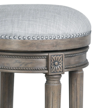 Backless Swivel 26" Counter-Height Bar Stool – Elegant Linen Upholstery with Nail Head Trim, 360-Degree Swivel, and Metal Footrest for Stylish Kitchen or Bar Seating