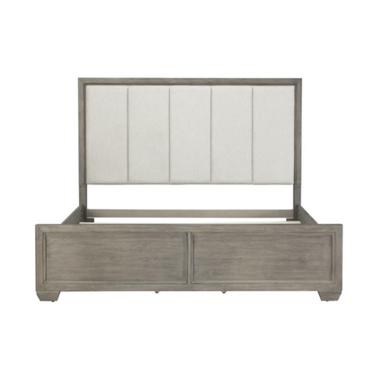 6-Piece Gray Wood Bedroom Set with Upholstered Panel Bed, Dresser, Mirror, 2 Nightstands, and Chest – Elegant and Timeless Design