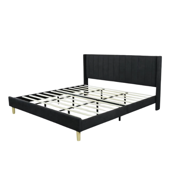 Luxury Corduroy Upholstered King Size Platform Bed Frame - Stylish Modern Wingback Design with Ultimate Comfort