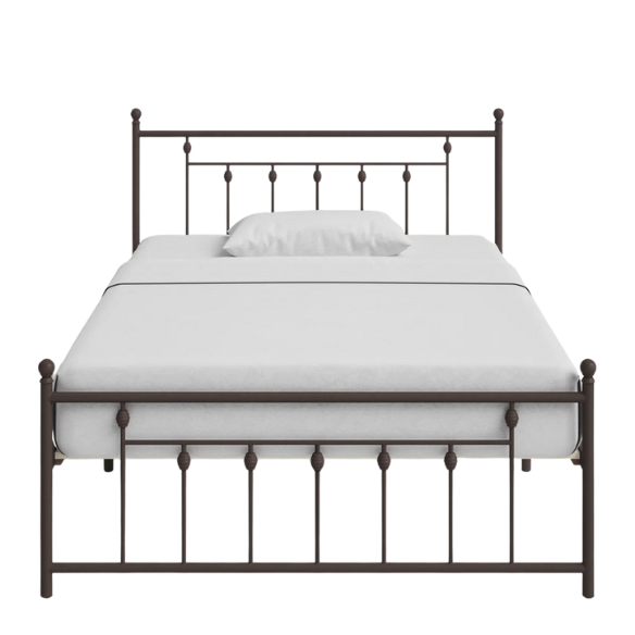 King Size Metal Open-Frame Platform Bed with Spindle Accents, Storage Footboard, and Slat Kit – No Box Spring Needed, Ideal for Farmhouse to French Country Styles