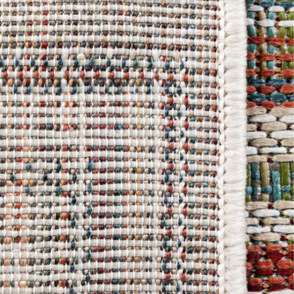 Coastal-Inspired Geometric Rug – Fade & Stain-Resistant, Green & Orange Pattern, Ideal for Indoor/Outdoor Use