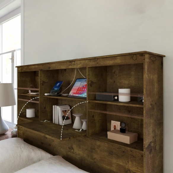 Innovative LED Bookcase Bed – Full/Double Size with Built-In Storage, Sleek Design, and LED Lighting for Modern Living