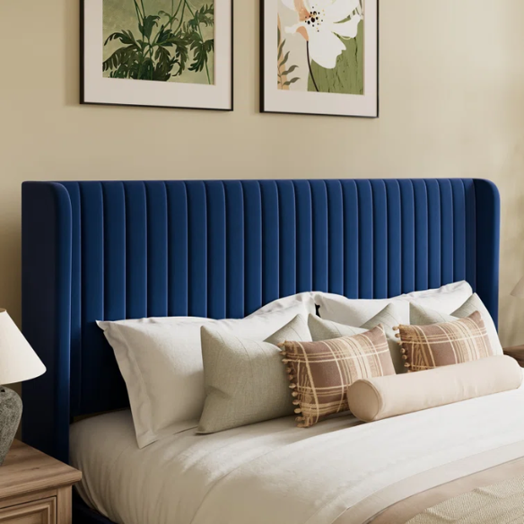 King Size Upholstered Platform Bed with Wingback Headboard – Simple, Elegant Design, Sturdy Wooden Slats, No Box Spring Needed for a Luxurious Sleep Experience