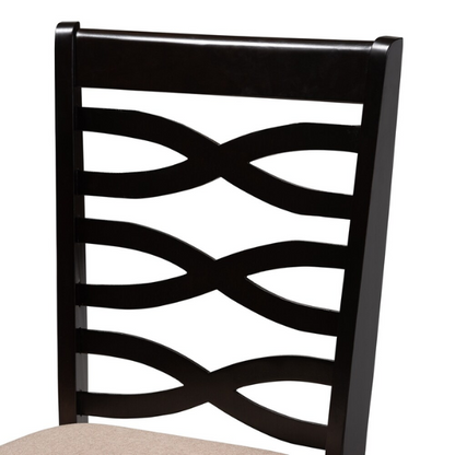 Contemporary 5-Piece Fabric & Wood Dining Set – Dark Walnut Table with Beige & Gray Upholstered Chairs