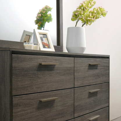 Contemporary 5-Piece Queen Bedroom Set with Solid Black and Weathered Gray Finish – Includes Bed, Dresser, Mirror, and Nightstands