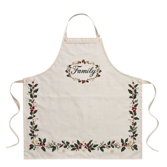 Family Holly Apron with Embroidered Floral Detail