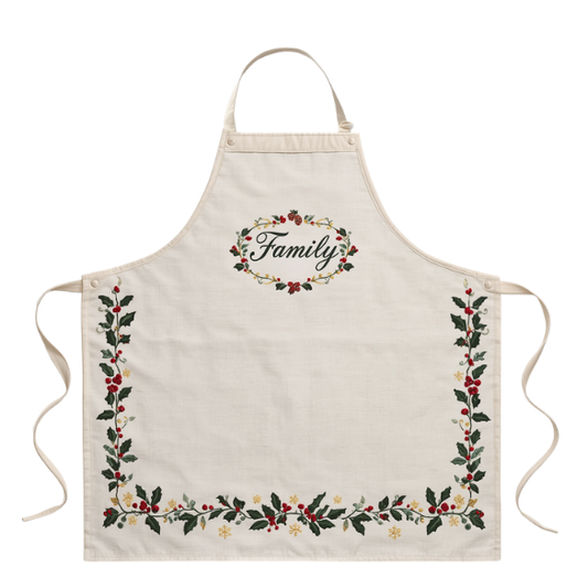 Family Holly Apron with Embroidered Floral Detail