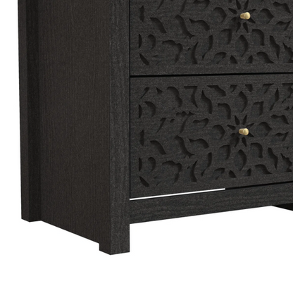 Boho-Inspired 45.4" 6-Drawer Dresser with Distressed Finish and Openwork Floral Details
