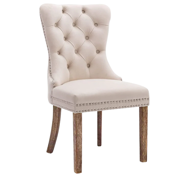 Upholstered Tufted Dining Chairs with Curved Back & Nailhead Detail – Set of 2