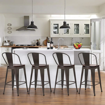 Set of 4 Farmhouse Counter Height Bar Stools – Rustic Industrial Style with Removable Backrest, Heavy-Duty Steel Frame, and Scratch-Resistant Finish