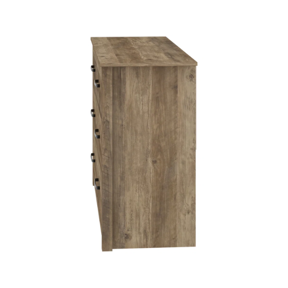 Modern 6-Drawer Double Dresser with Flared Feet and Sleek Black Metal Handles