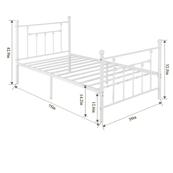 Charming White Metal Platform Victorian Twin Bedroom Set: 3-Piece Collection for Timeless Elegance