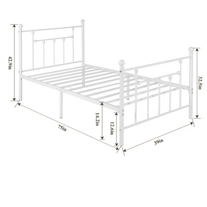 Charming White Metal Platform Victorian Twin Bedroom Set: 3-Piece Collection for Timeless Elegance