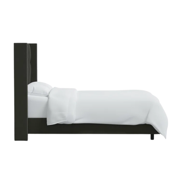 Timeless Upholstered Wingback King Size Bed with Button Tufting and Nailhead Trim