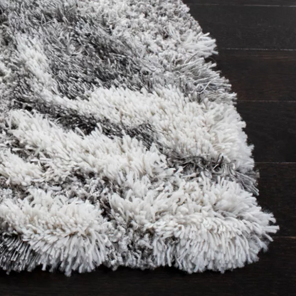 Plush Abstract Grey & Ivory Pattern Shag Rug