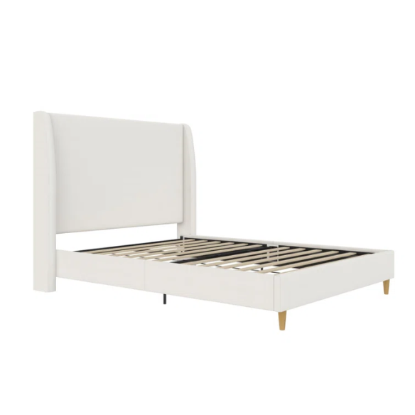 Luxurious Queen Size Upholstered Wingback Bed in Soft Linen Fabric