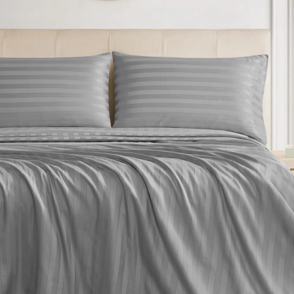 4-Piece Luxury Bed Sheet Set – Fitted & Flat Sheets with Pillowcases | Solid Stripe Bedding for Twin, Full, Queen, King Sizes