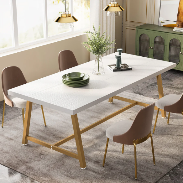 70.87-Inch Rectangular Dining Table for 8 – Sturdy Wood Kitchen Table with Industrial Metal Frame, Versatile Use for Dining, Office, or Events