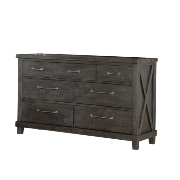 Industrial-Inspired Wood Standard Configurable Bedroom Set: Crafted from Solid Acacia and Pine with Hand-Hewn Planks, Metal Hook-On Side Rails, and Cross Slat Support System for Ultimate Durability and Unique Patina Finish