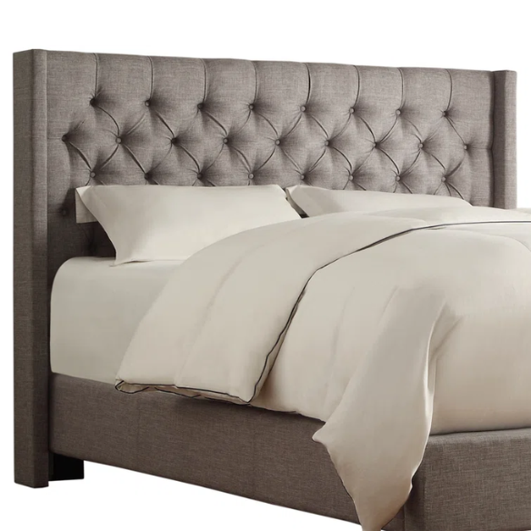 King Size Upholstered Wingback Bed with Linen Fabric, Tapered Legs, and Button Tufted Headboard