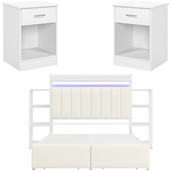 Luxurious 3-Piece Queen Bedroom Set with Gem-Inspired Tufted Button Headboard, Upholstered Platform Bed & 2 Elegant Nightstands