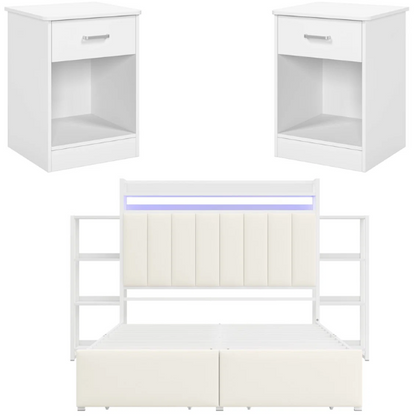 Luxurious 3-Piece Queen Bedroom Set with Gem-Inspired Tufted Button Headboard, Upholstered Platform Bed & 2 Elegant Nightstands