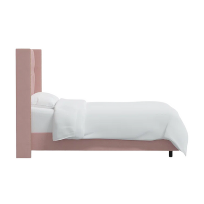 Timeless Upholstered Wingback King Size Bed with Button Tufting and Nailhead Trim