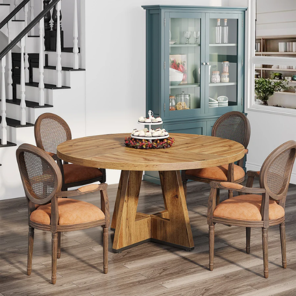 47-Inch Round Dining Table for 4 – Modern Wood Kitchen Table with MDF Legs, Perfect for Dining Room, Kitchen, or Living Room