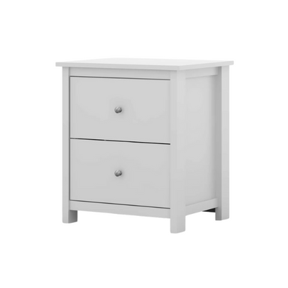 2-Drawer Nightstand – Neutral Engineered Wood, Streamlined Rectangular Design, Four Block Legs, Convenient Storage with Roller-Glide Drawers & Metal Knobs, Perfect for Traditional & Contemporary Bedroom