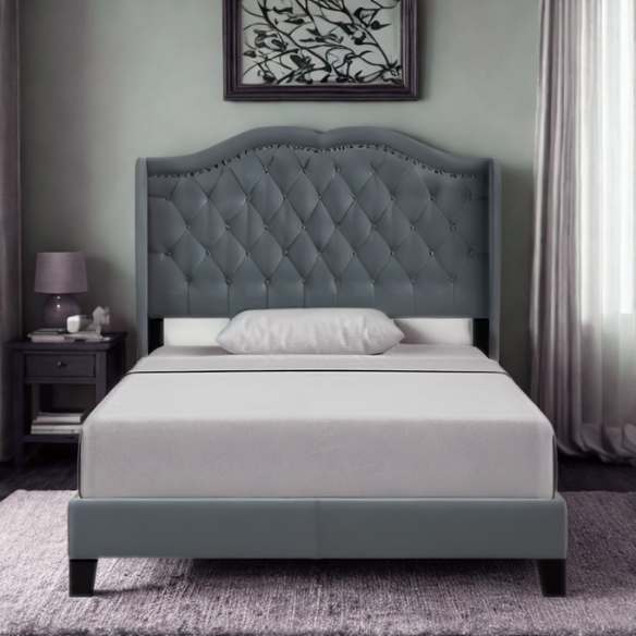 Elegant Upholstered Standard Bed – Full/Double Size with Soft Linen Fabric and Timeless Design