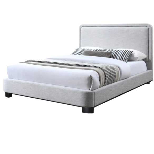 Elegant Upholstered Panel Bed – Full/Double Size with Solid Wooden Base & Textured Linen Fabric Frame for a Luxurious Look