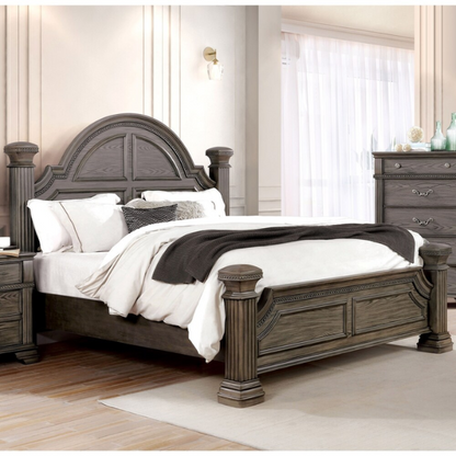 Elegant Traditional 3-Piece Wood Poster Bedroom Set with Beaded Trim, Reeded Posts, and USB Nightstands