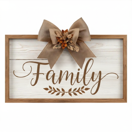 Rustic Family Wooden Sign with Burlap Bow