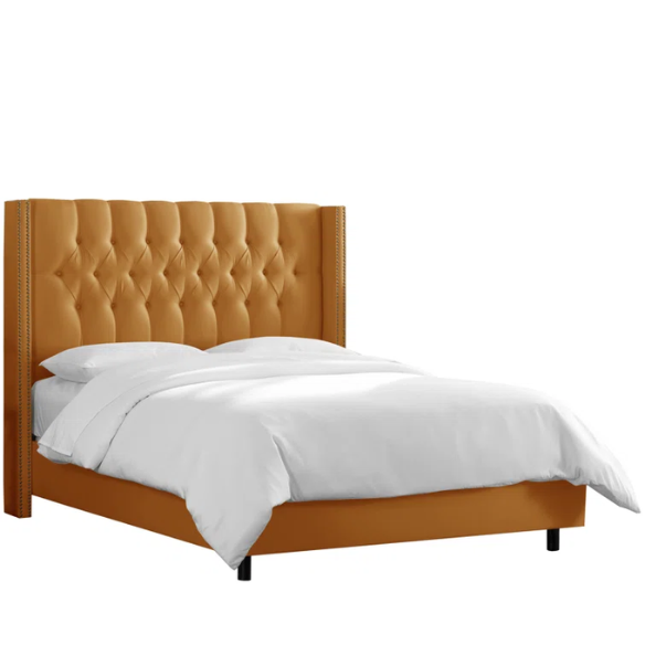 Timeless Upholstered Wingback King Size Bed with Button Tufting and Nailhead Trim