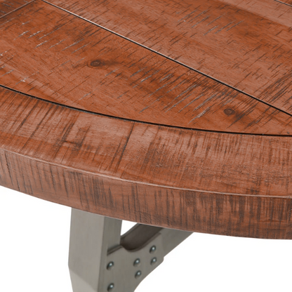 Round Dining/Gathering Table - Amber & Graphite, Solid Wood Planks with Industrial-Inspired Design, Adjustable Height for Family Gatherings