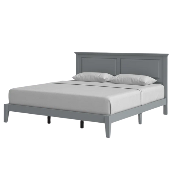 King Size Solid Oak Platform Storage Bed with Inset Panel Headboard, Molding Detail, and Slat System