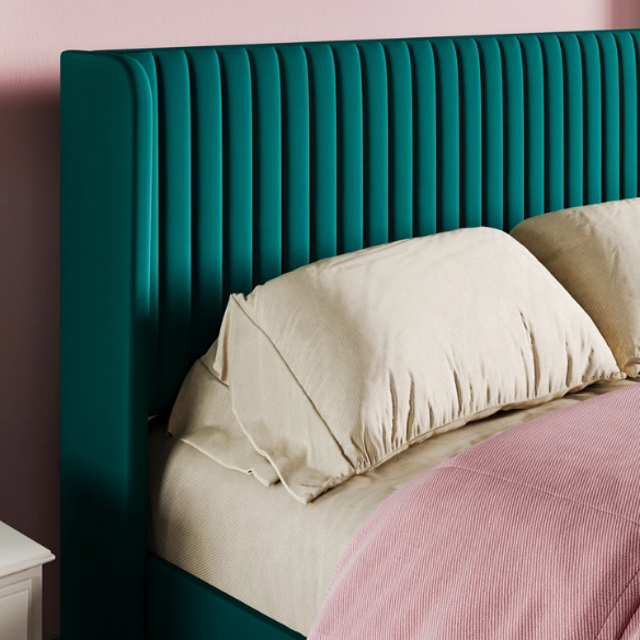 Luxurious King Size Upholstered Velvet Platform Bed with Modern Wingback Headboard – Heavy-Duty Steel Frame, No Box Spring Needed, and Ample Under-Bed Storage