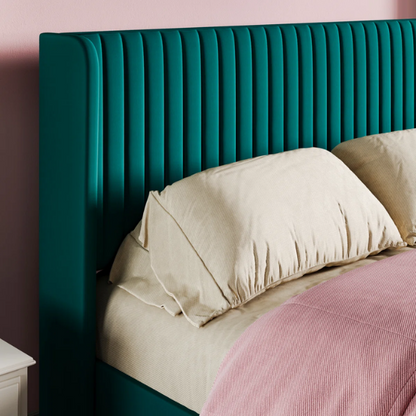 Luxurious King Size Upholstered Velvet Platform Bed with Modern Wingback Headboard – Heavy-Duty Steel Frame, No Box Spring Needed, and Ample Under-Bed Storage