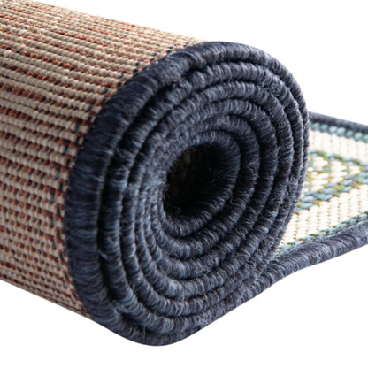 Coastal-Inspired Geometric Rug – Fade & Stain-Resistant,Ivory,Green,Blue Pattern, Ideal for Indoor/Outdoor Use