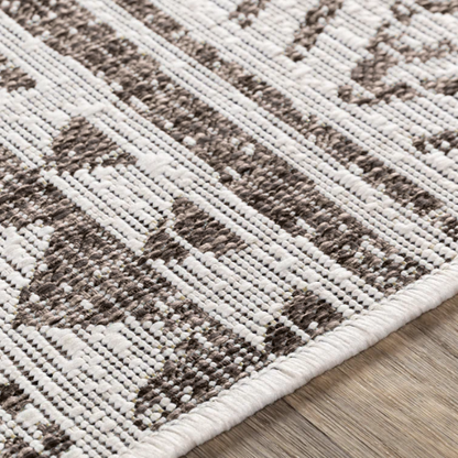 Striped Geometric Area Rug – Charcoal & Off-White, Durable Polypropylene, Low-Pile Design for High-Traffic Indoor/Outdoor Spaces