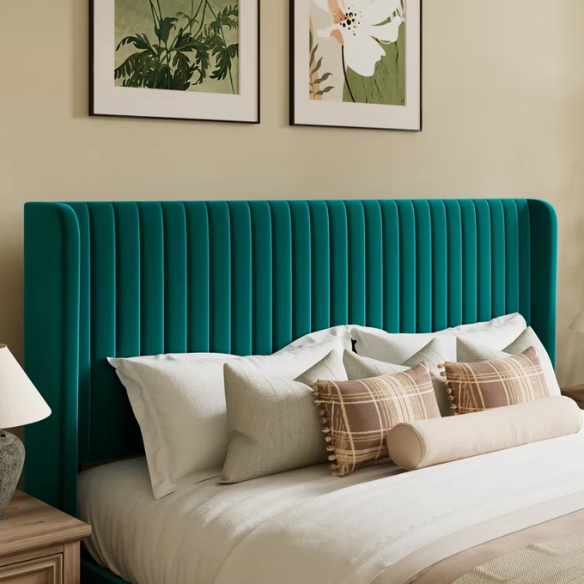 King Size Upholstered Platform Bed with Wingback Headboard – Simple, Elegant Design, Sturdy Wooden Slats, No Box Spring Needed for a Luxurious Sleep Experience