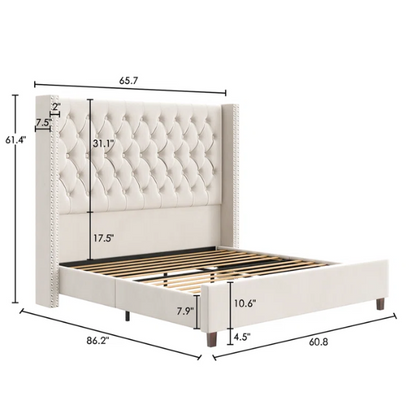 Queen Size Upholstered Velvet Bed – The Epitome of Luxury and Comfort with Majestic 61.4-Inch Extra-High Headboard