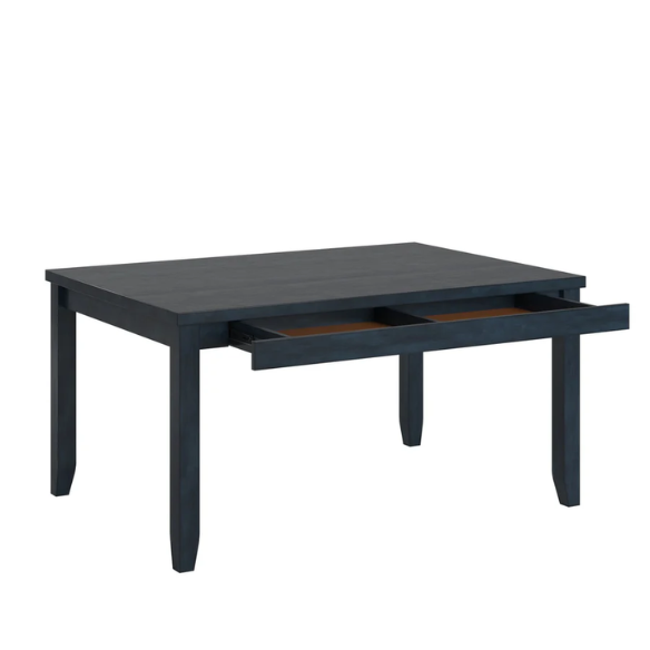 Solid Wood Rectangular Dining Table with Two Drawers – Distressed Finish, Rubberwood Construction, and Organized Storage