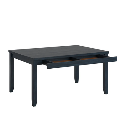 Solid Wood Rectangular Dining Table with Two Drawers – Distressed Finish, Rubberwood Construction, and Organized Storage