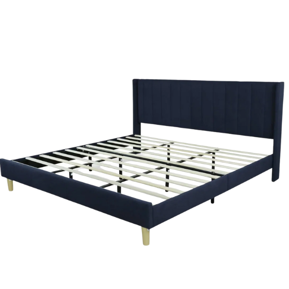Luxury Corduroy Upholstered King Size Platform Bed Frame - Stylish Modern Wingback Design with Ultimate Comfort